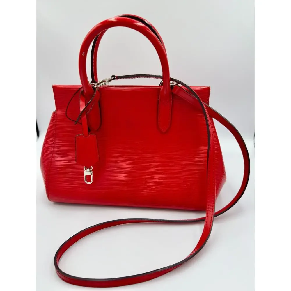 Authentic Louis Vuitton Coquelicot Red Epi Marly BB Handbag Crossbody Bag 2Way